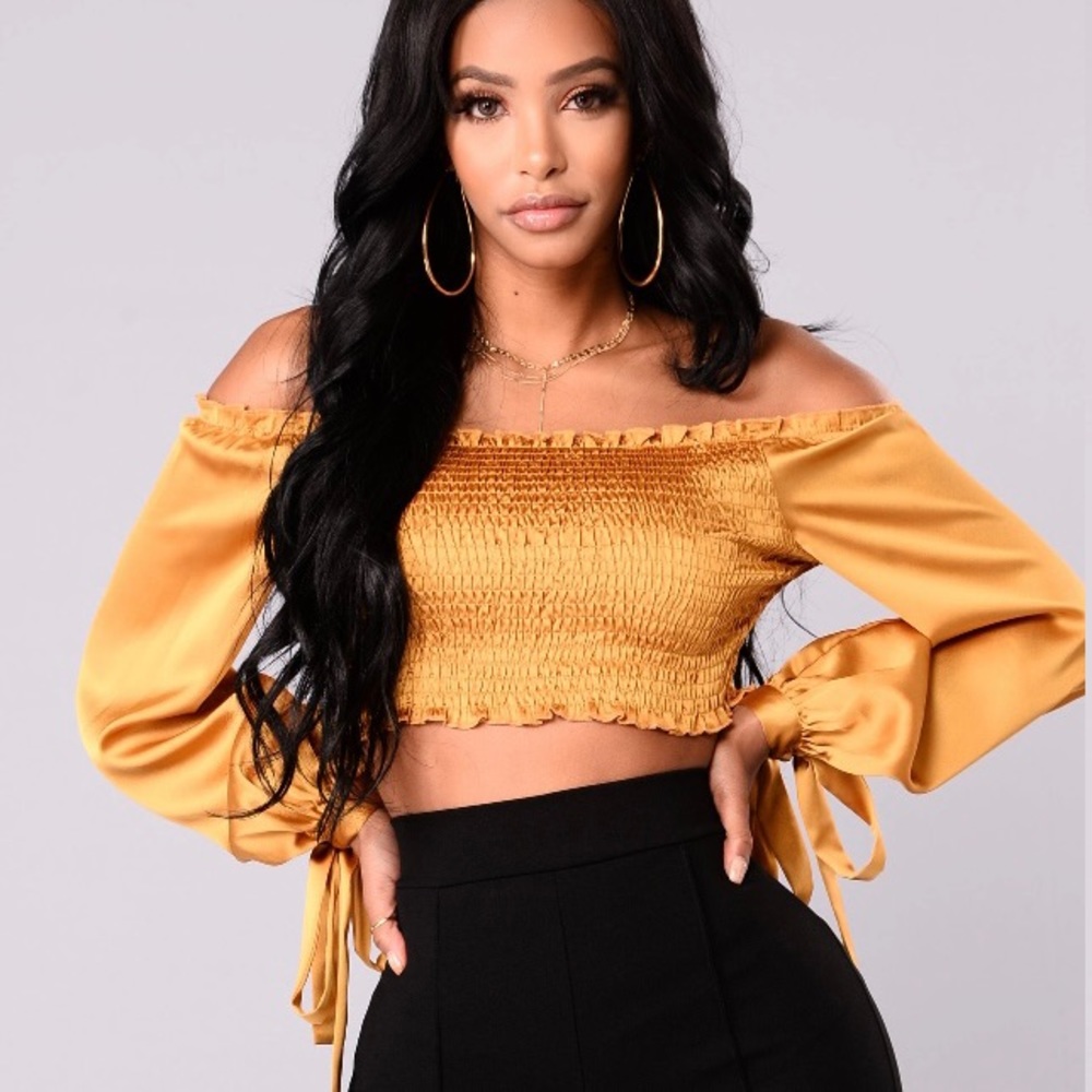 Fashion Nova Gold Long Sleeve Crop Top